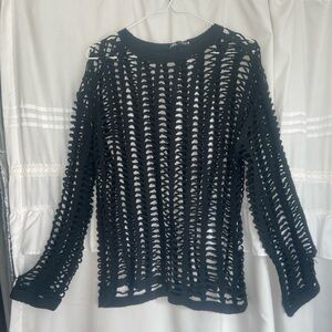 Black netted knit top